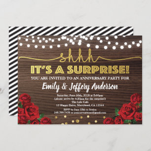 Red rose surprise anniversary party invitation