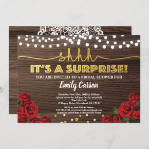 Red rose surprise bridal shower invitation