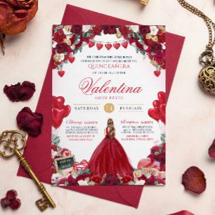Red Rose Sweet 15 Valentine's Quinceanera Invitation