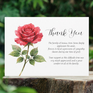 Red Rose Sympathy Floral Funeral Thank you Invitation