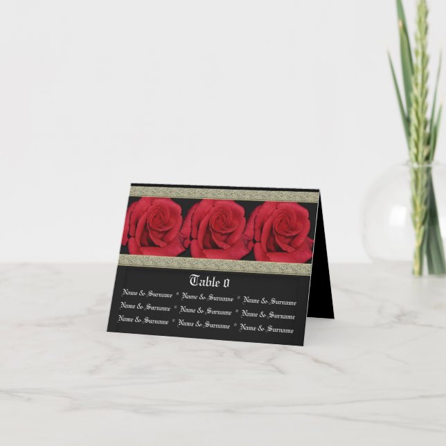Red rose table seating thank you card (Front)