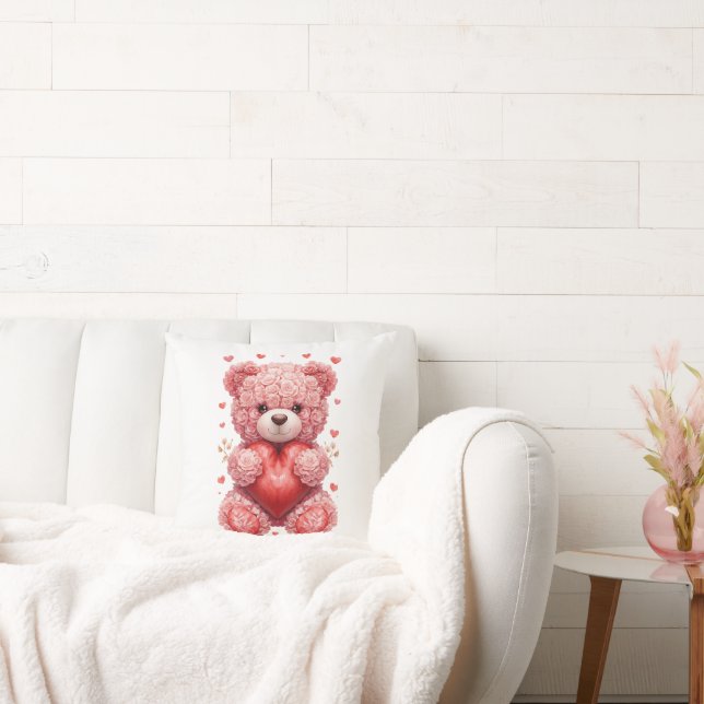 “Red Rose Teddy Bear – Cute Valentine Gift for Her Cushion (Couch)