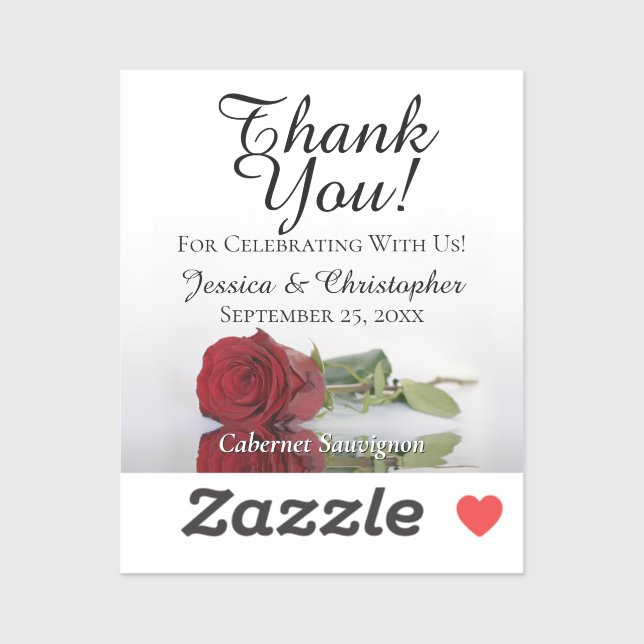 Red Rose Thank You Wedding Mini Bottle Label (Sheet)