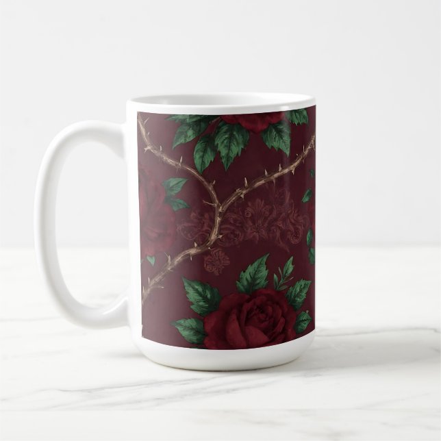 Red Rose Thorn Wreath Pattern Coffee Mug (Left)