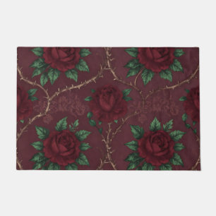 Red Rose Thorn Wreath Pattern Doormat