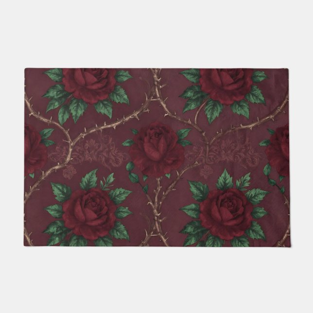 Red Rose Thorn Wreath Pattern Doormat (Front)