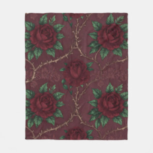 Red Rose Thorn Wreath Pattern Fleece Blanket