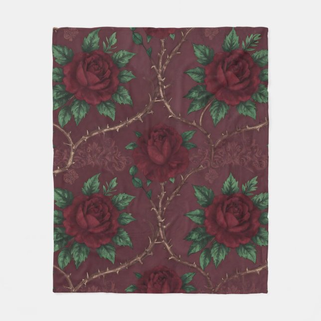 Red Rose Thorn Wreath Pattern Fleece Blanket (Front)