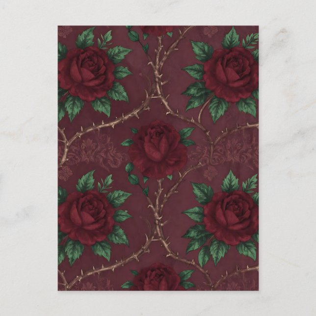 Red Rose Thorn Wreath Pattern Postcard (Front)
