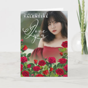 Red Rose Valentine Custom Text I Love You Card