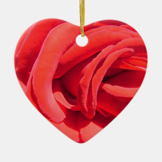Red rose valentine ornament. ceramic tree decoration (Front)