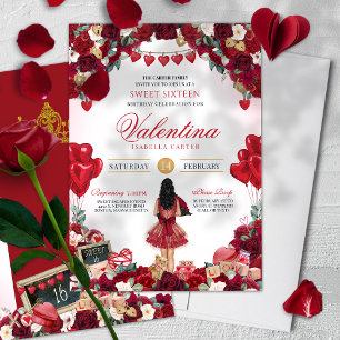 Red Rose Valentine Sweet 16 Birthday Party  Invitation