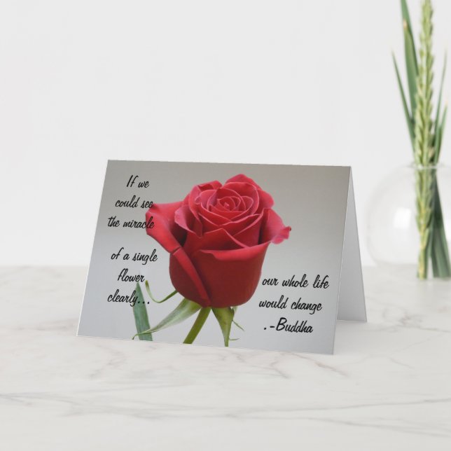 Red Rose Valentine-with Buddha quote Holiday Card (Front)