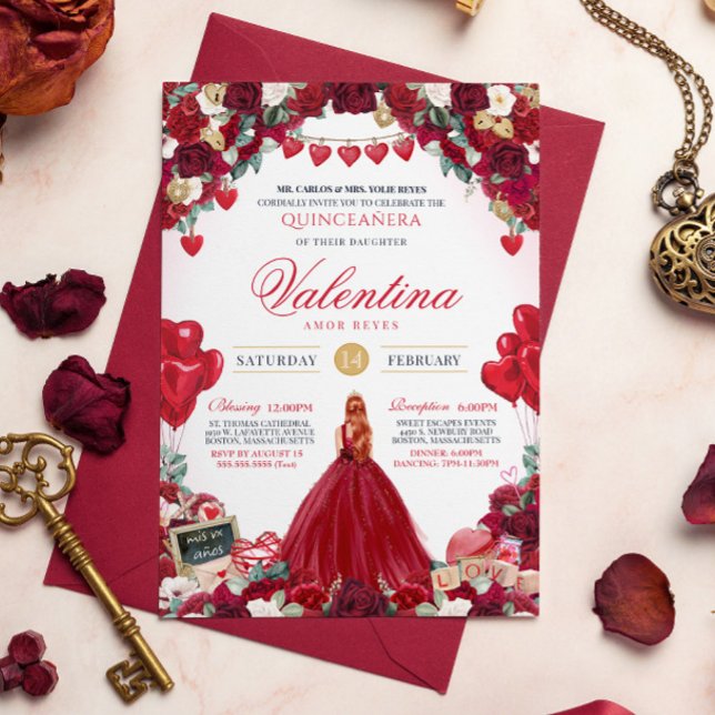 Red Rose Valentines Birthday Party Quinceanera  Invitation (Creator Uploaded)
