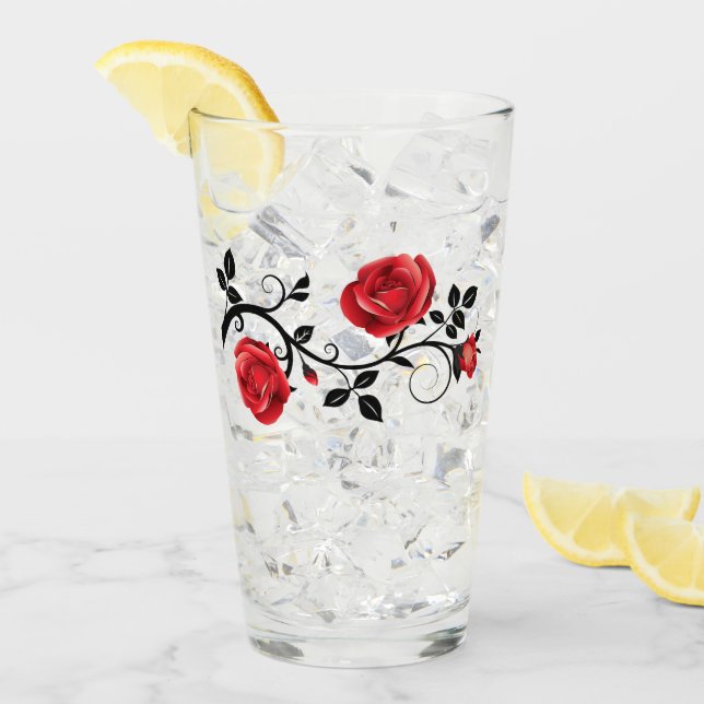 Red Rose& Vine Glass (Front Ice)