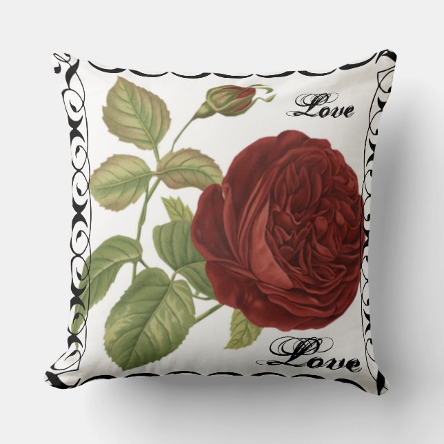 Red Rose Vintage Decorative Pillow (Front)