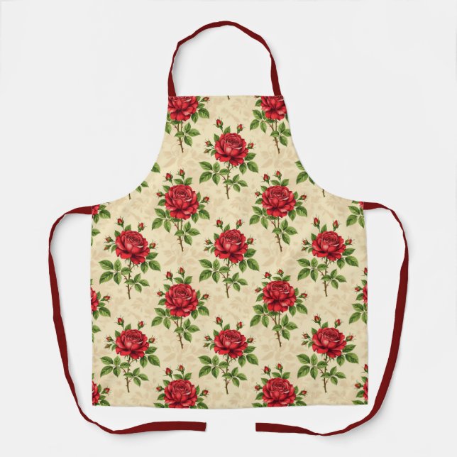 Red rose vintage pattern apron (Front)