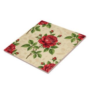 Red rose vintage pattern ceramic tile