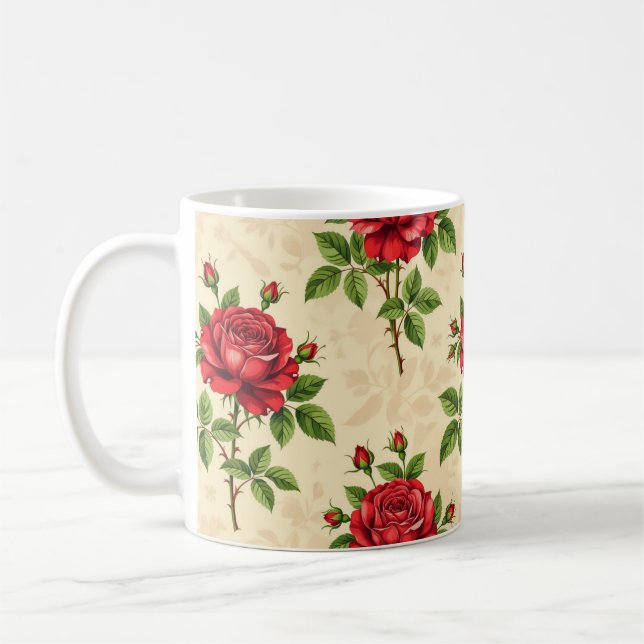 Red rose vintage pattern coffee mug (Left)