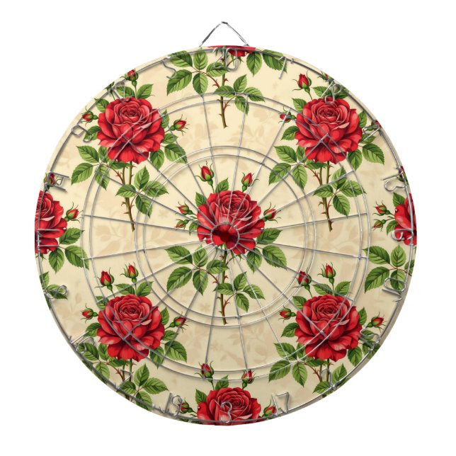 Red rose vintage pattern dartboard (Front)