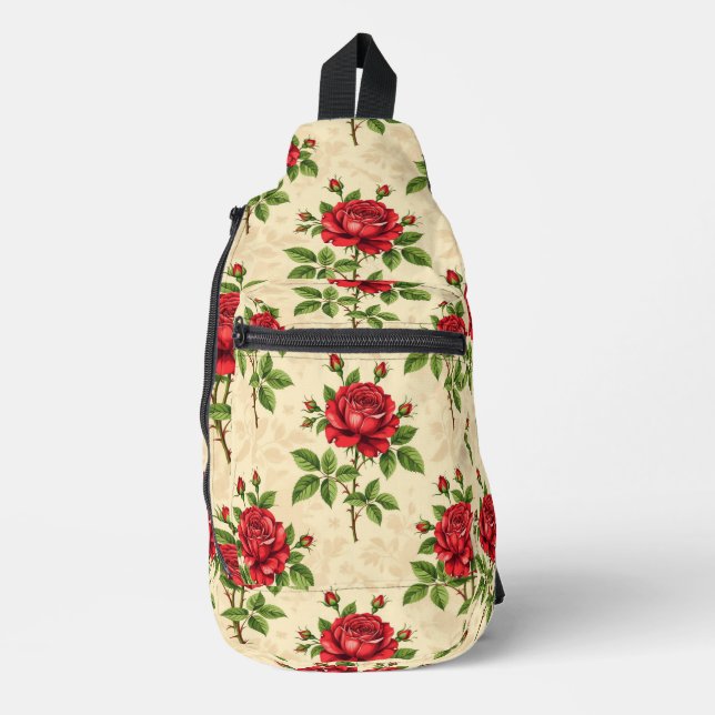 Red rose vintage pattern sling bag (Front)