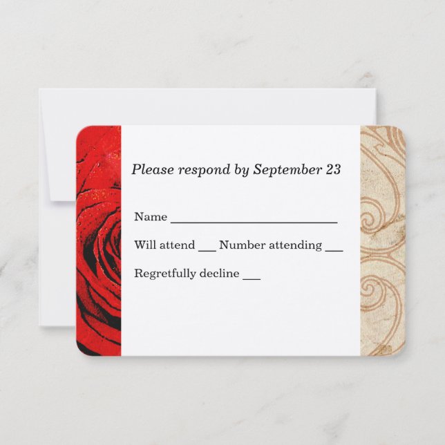 Red Rose Vintage Wedding RSVP Card (Front)