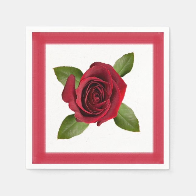 Red Rose w/Border Paper Napkin (Front)