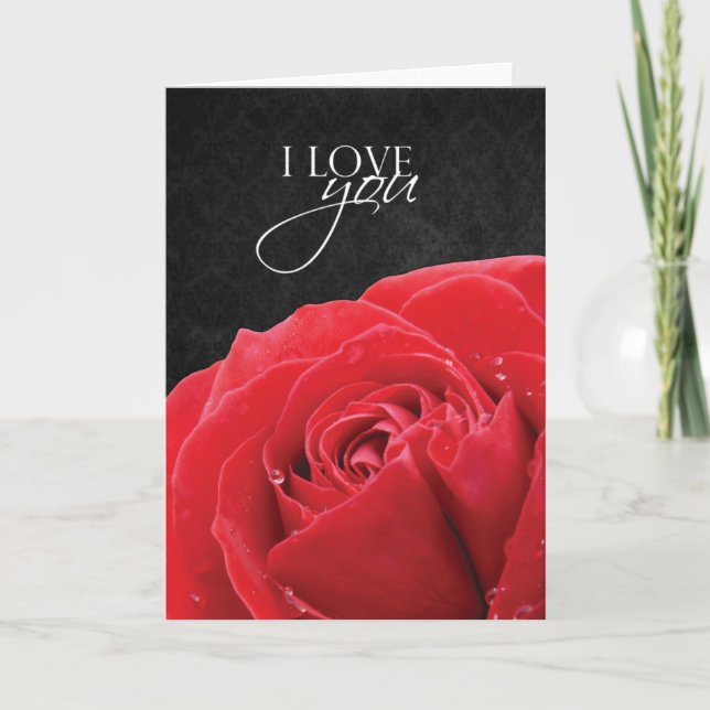 Red Rose & Water Droplets | I Love You Card (Front)