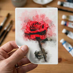 Red Rose Watercolor Art on White Background