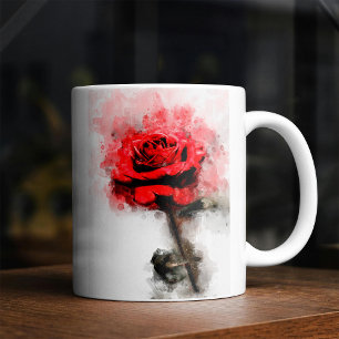 Red Rose Watercolor Art on White Background Coffee Mug