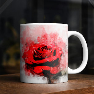 Red Rose Watercolor Art on White Background Coffee Mug