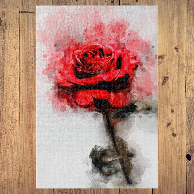 Red Rose Watercolor Art on White Background Jigsaw Puzzle (Red Rose Watercolor Art on White Background. Jigsaw Puzzle)