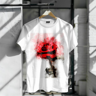 Red Rose Watercolor Art on White Background T-Shirt