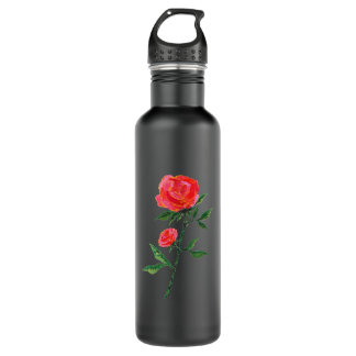 Red Rose Watercolor Black 710 Ml Water Bottle