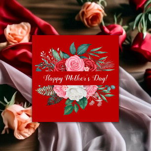 Red Rose Watercolor Floral Mother's Day Card