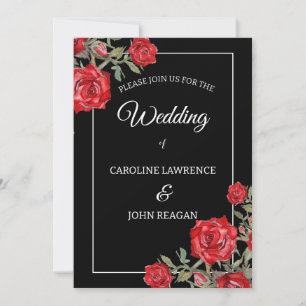 Red Rose Watercolor Floral Wedding  Invitation