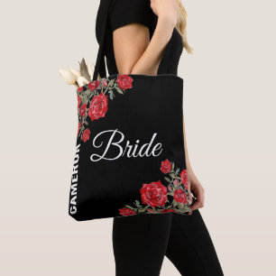 Red Rose Watercolor Floral Wedding  Tote Bag
