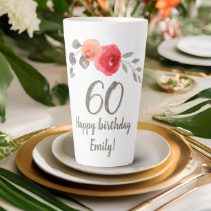 Red Rose Watercolor Flower 60th Birthday Floral  Latte Mug