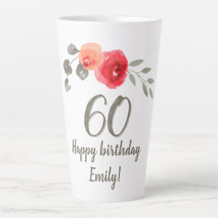 Red Rose Watercolor Flower 60th Birthday Floral  Latte Mug