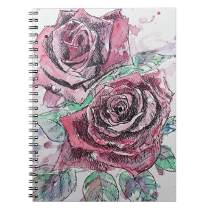 Red Rose Watercolor Flowers Floral Painting Notebook