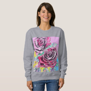 Red Rose Watercolor Pink Flowers Floral Painting Sweatshirt