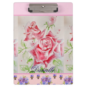 Red Rose Watercolor Roses Pink Floral Girls Clipboard