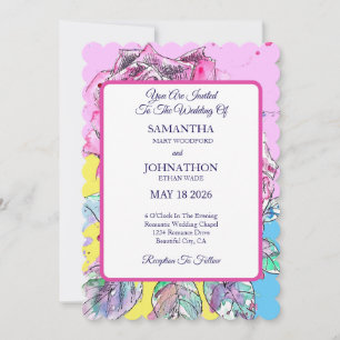 Red Rose Watercolor Roses Pink Wedding Invitation