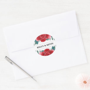 Red Rose Watercolor Wedding Classic Round Sticker
