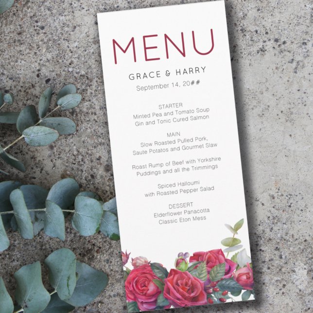 Red Rose Watercolor Wedding Menu (Creator Uploaded)