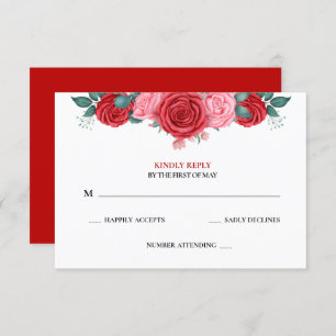 Red Rose Watercolor Wedding  RSVP Card