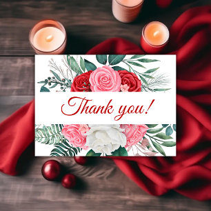 Red Rose Watercolor Wedding Thank You Card