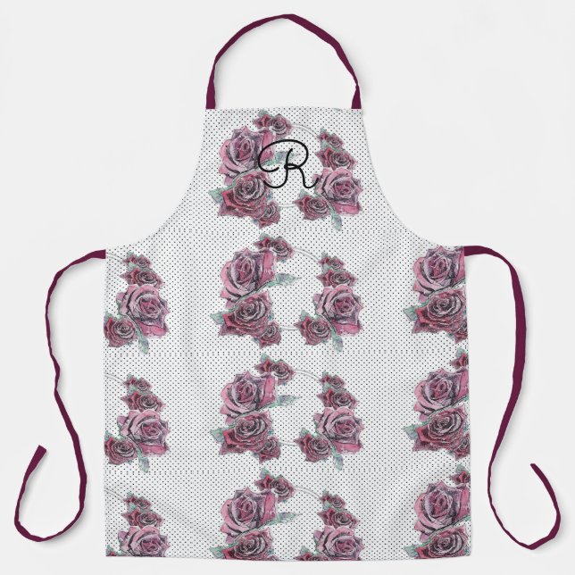 Red Rose Watercolor Womans Initial Apron (Front)