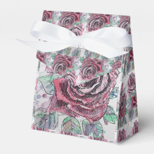 Red Rose Watercolour and Ink Party Cake Favour Box