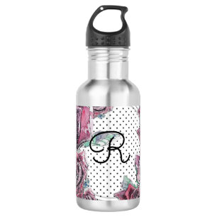 Red Rose Watercolour dot Womans Initial 532 Ml Water Bottle
